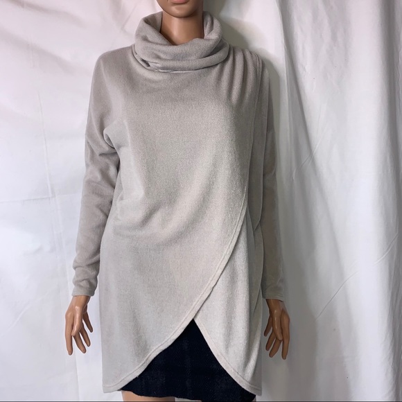 Rae Mode Cowl neck, hi-low hem line light weight top turtleneck oatmeal SZ SM - Picture 7 of 11